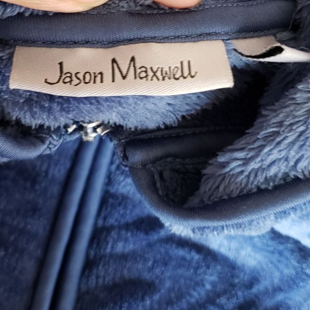 Jason Maxwell Hooded Zip-Up SweaterSwirl Design Blue Petite Xlarge - Picture 3 of 10